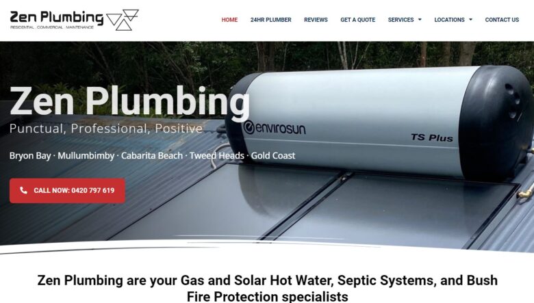 Zen Plumbing Home Page with clear headings